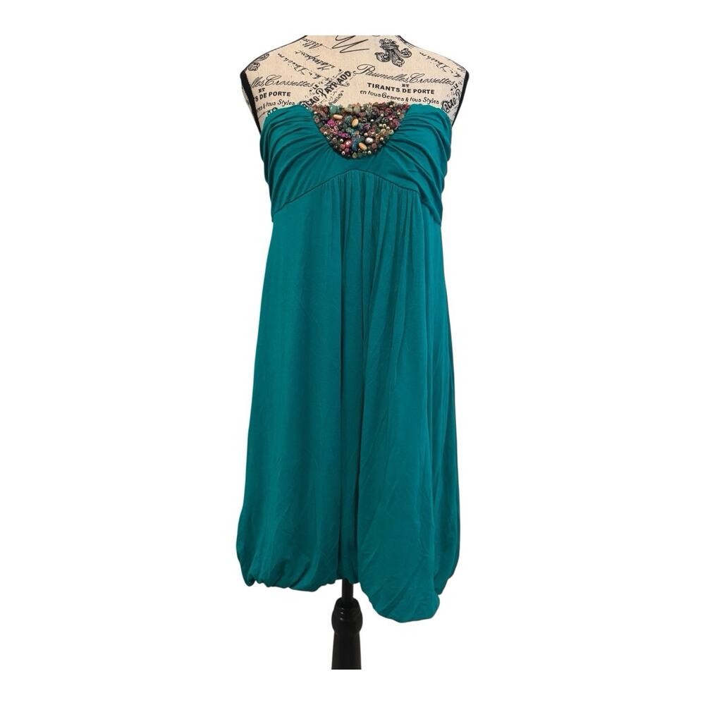 Faith 21 Teal Strapless Beaded Bubble Hem Dress Size 2X Festival Beach Wedding